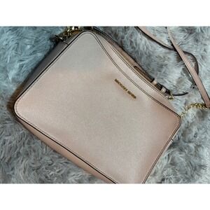 MICHAEL KORS Pink Leather Crossbody Bag Gold Chain Strap Shoulder Bag